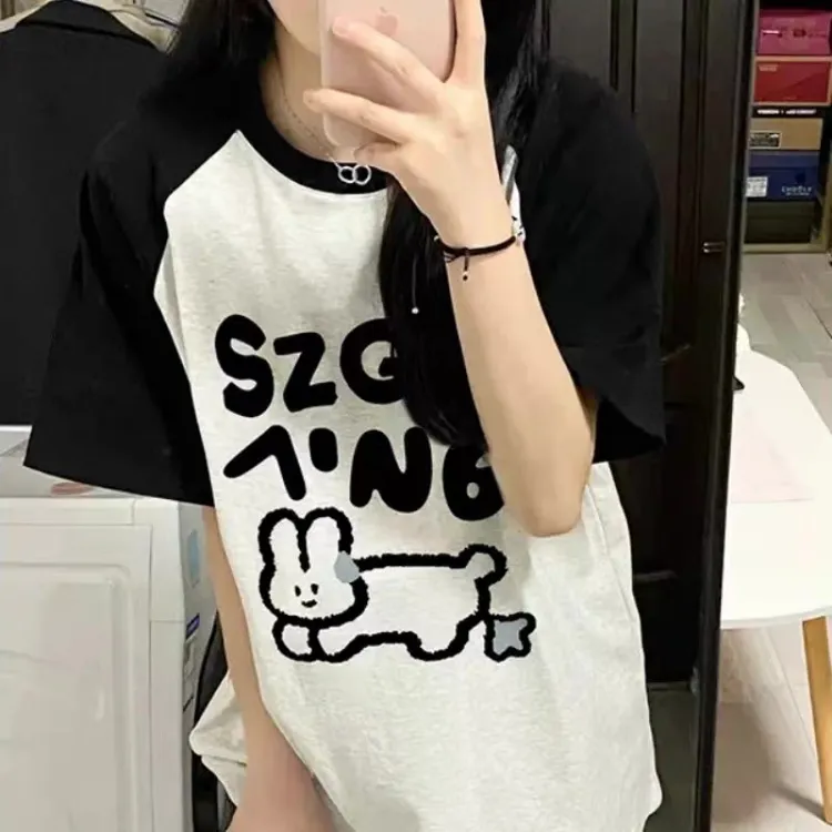孕妈装大码纯棉插肩短袖胖MMT恤女卡通字母夏季宽松上衣不显怀