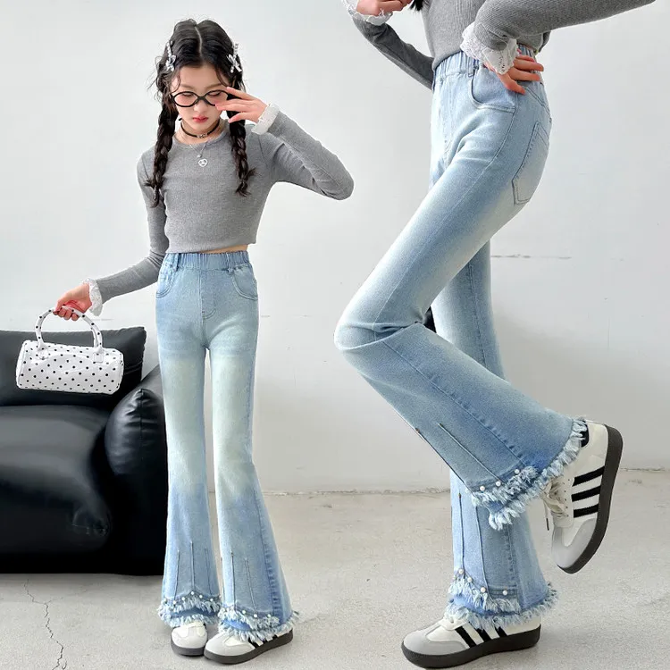 女童牛仔裤2025新款春装儿童洋气时髦网红喇叭裤春秋款女孩