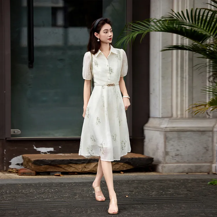 苏醒的乐园夏季复古过膝衬衫裙短袖配腰带轻熟裙文艺风连衣裙