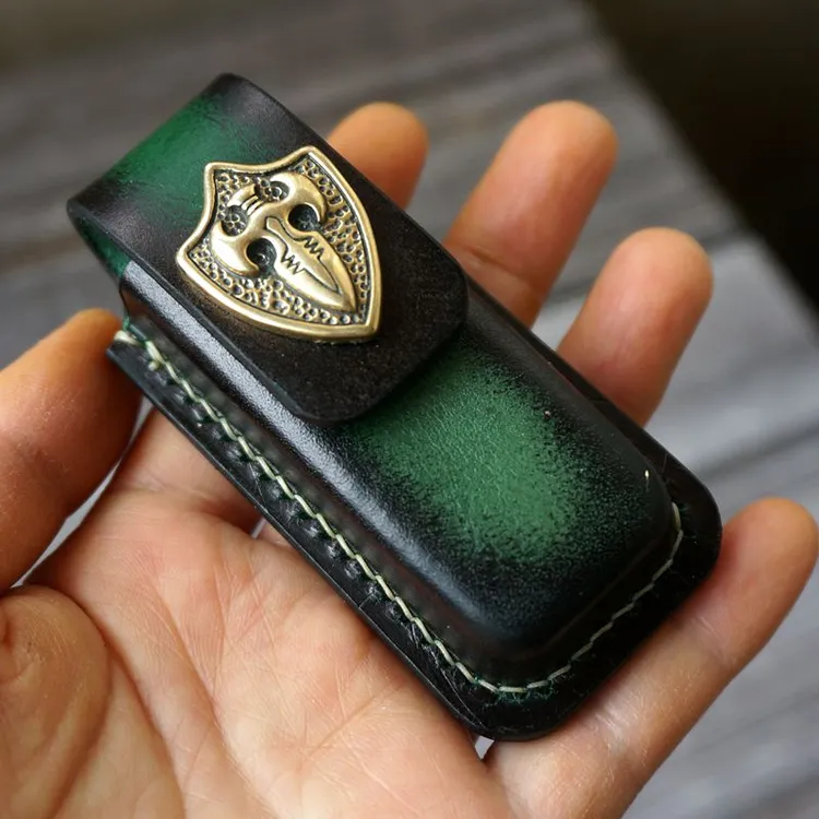 渐变色打火机皮套手工定制意大利巴特肉牛皮软磁扣纯铜盾牌登喜路