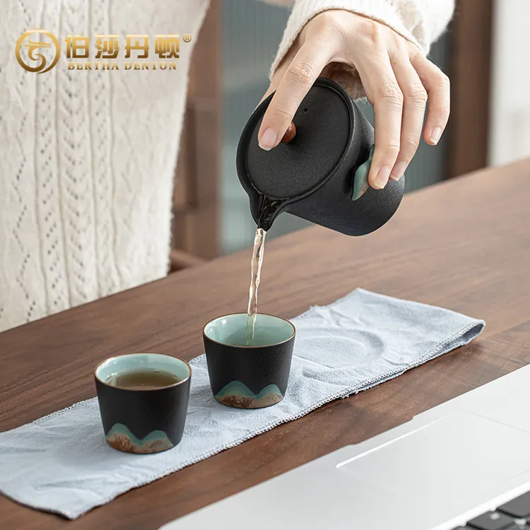 BERTHA DENTON/伯莎丹顿手绘远山旅行茶具一壶二杯陶瓷快客杯户外