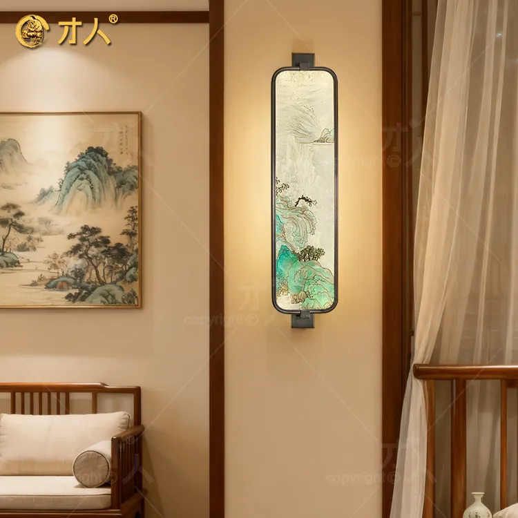 才人新中式珐琅彩全铜壁灯 国风创意客厅背景墙灯卧室书房墙挂灯