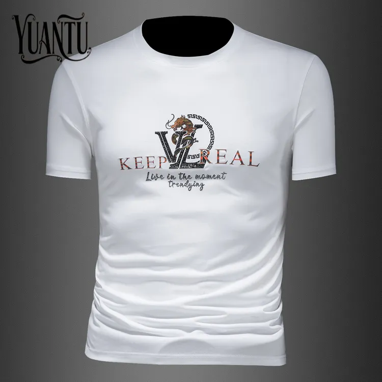 轻奢圆领丝光棉男士短袖t恤夏季新款修身潮流大码半袖休闲打底衫