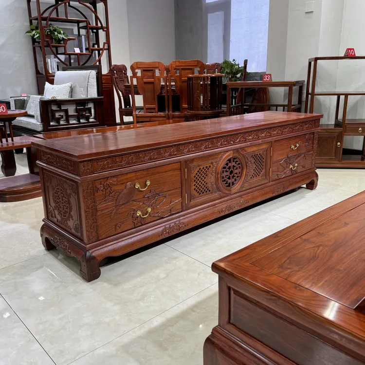 缅甸花梨大果紫檀电视柜客厅四抽两门纯实木仿古典视听柜储物地柜