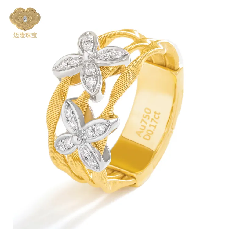 迈隆珠宝18K新款可调节钻⽯戒指意大利设计款纯手工绕丝钻石戒指