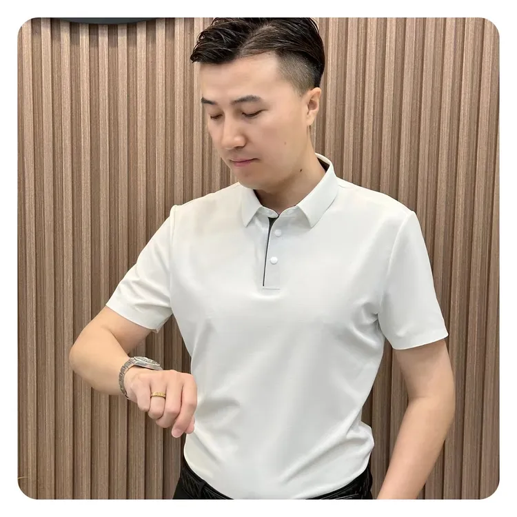 【蛋白冰丝凉感】夏季新款百搭半袖潮流修身翻领华夫格纹POLO衫6813