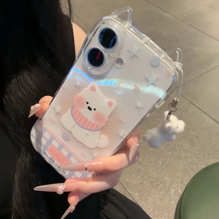 星星格纹西高地挂件适用苹果17猫耳朵手机壳华为vivo小米oppo红米