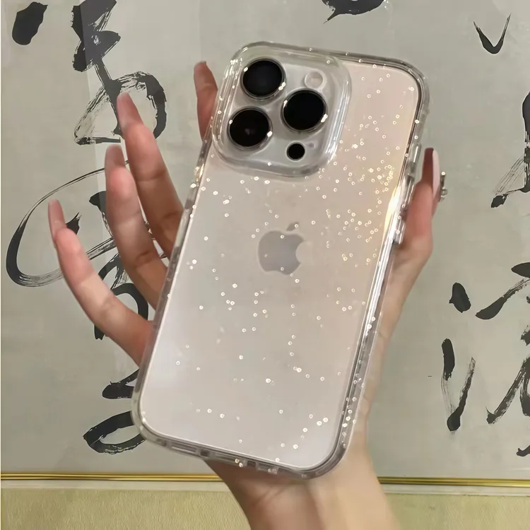 ins轻奢透明细闪适用iPhone16/15proMax高级苹果14手机壳13女12套