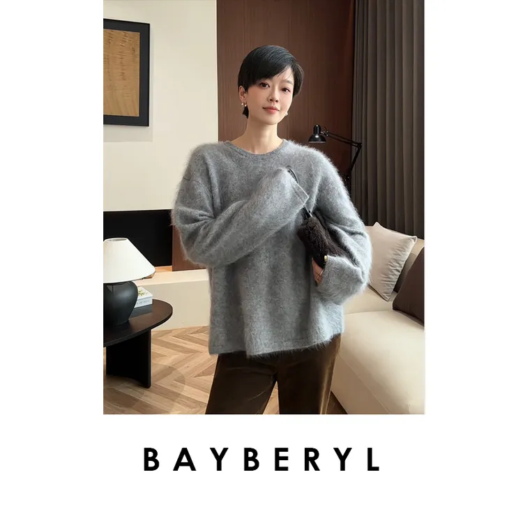 BAYBERYL老贝柔焦*拉绒氛围圆领舒适25秋冬针织衫 ZZS4I0603-9/13