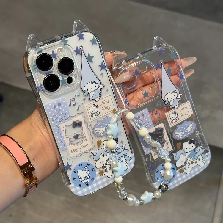 奥菲顿蓝色小KT海星挂链适用iPhone16/15苹果14猫耳朵手机壳13/12