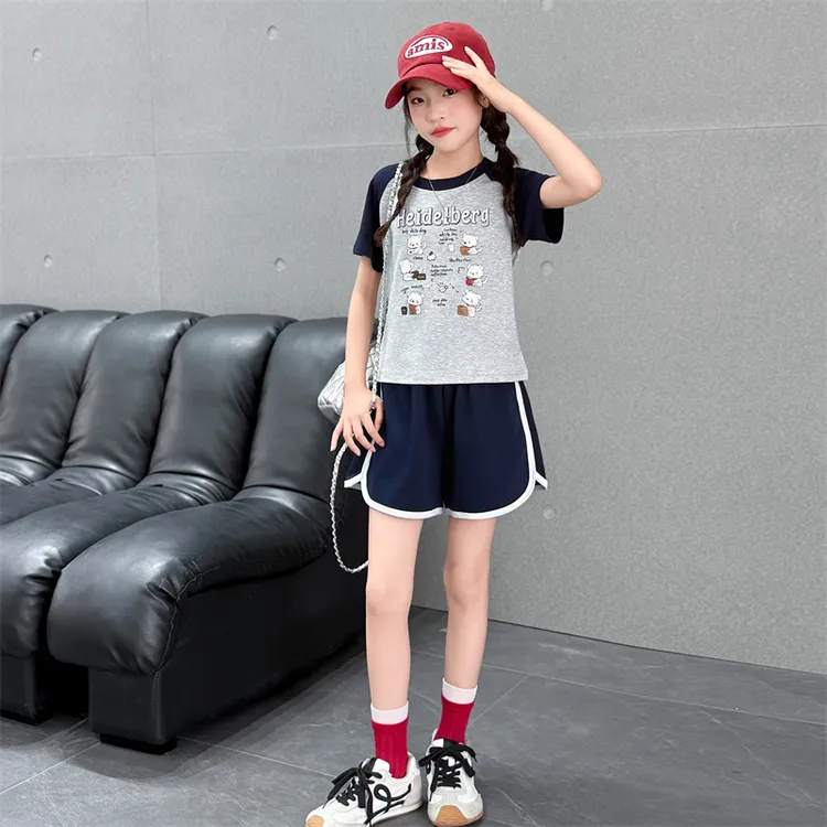 女童运动风套装夏季2025新款儿童宝宝时髦洋气休闲短袖短裤两件套