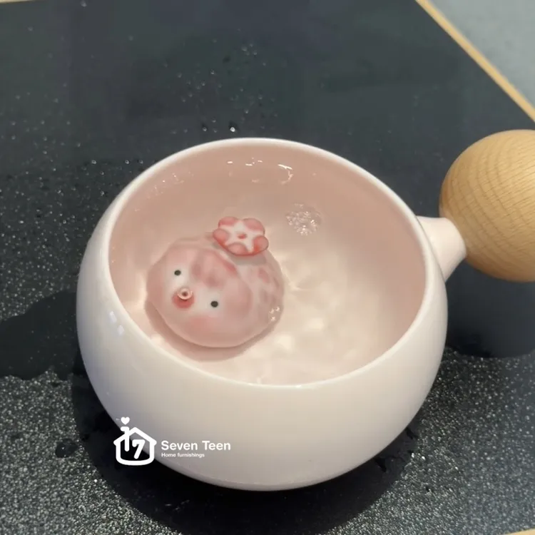 吐泡泡鱼茶宠茶桌陶瓷粉红迷你小胖鱼茶玩可爱创意办公桌装饰摆件