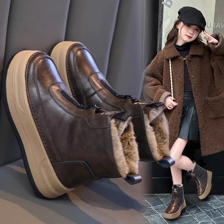 女童雪地靴2025秋冬新款儿童大棉鞋子加绒防水女孩冬鞋洋气短靴爆