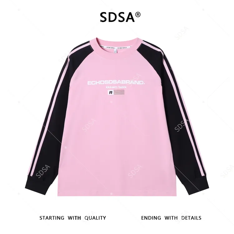 SDSA男士秋冬新款痞帅男装美式撞色字母印花圆领长袖T恤时尚百搭