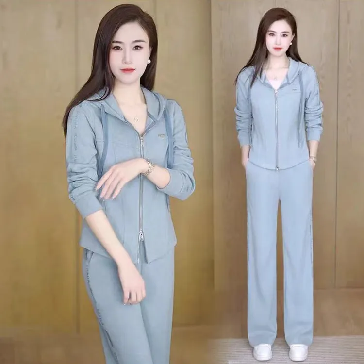 时尚休闲套装女2025春秋新款修身卫衣阔腿裤运动服减龄时髦洋气