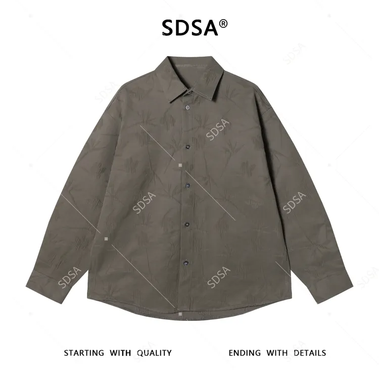 SDSA男士秋冬新款痞帅男装纯色纹理提花纽扣翻领长袖衬衫宽松百搭