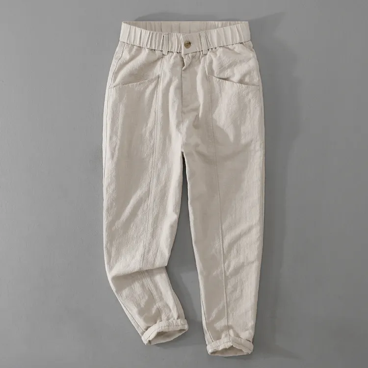 仓石一树日系复古亚麻裤男夏季宽松直筒休闲长裤潮流轻奢痞帅男装