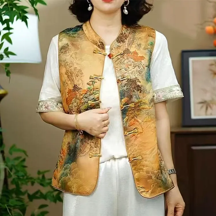 【锦绣江南】新中式国风提花马甲女春秋新款设计感复古盘扣无袖马甲