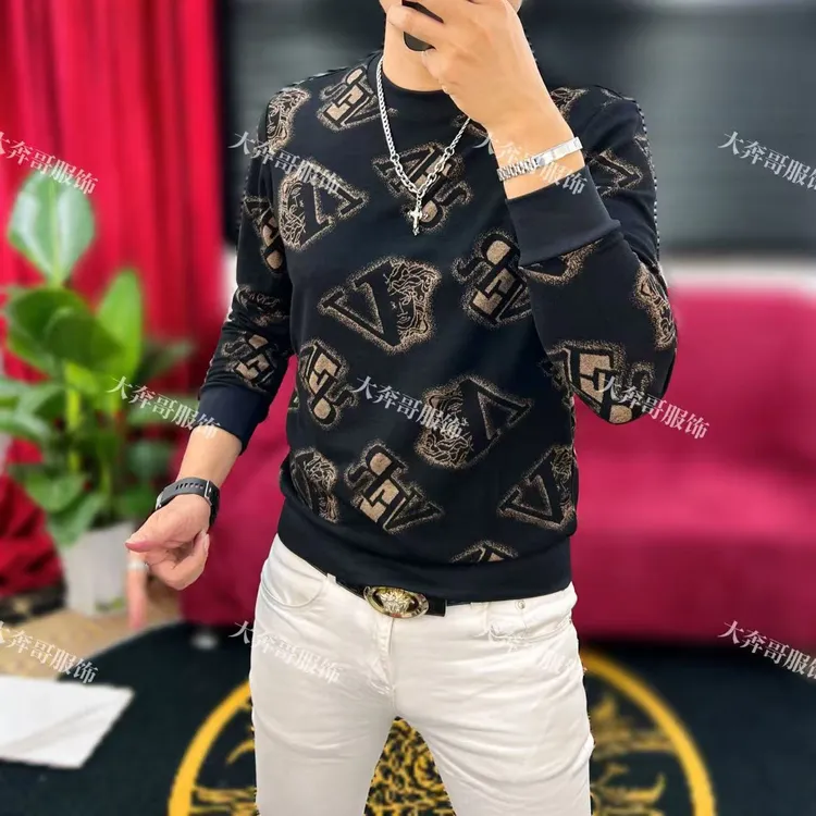 【大奔哥】2025秋冬款男士时尚休闲字母渐变刺骨拉毛高品质潮流长袖