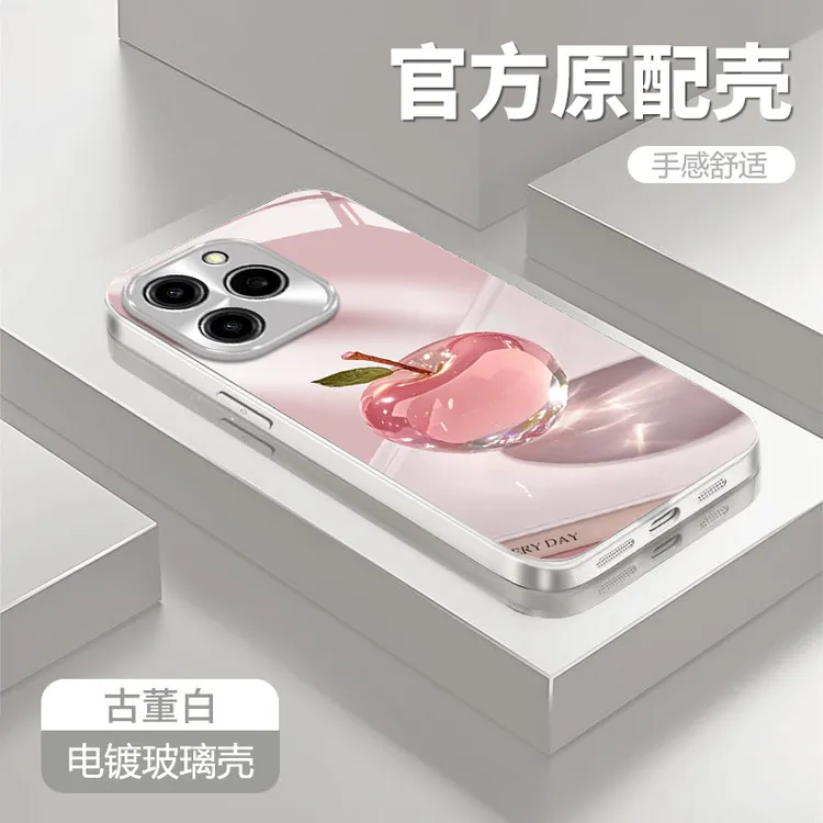 水晶苹果适用苹果17/16/华为P70/vivo/oppo金属漆玻璃防摔手机壳