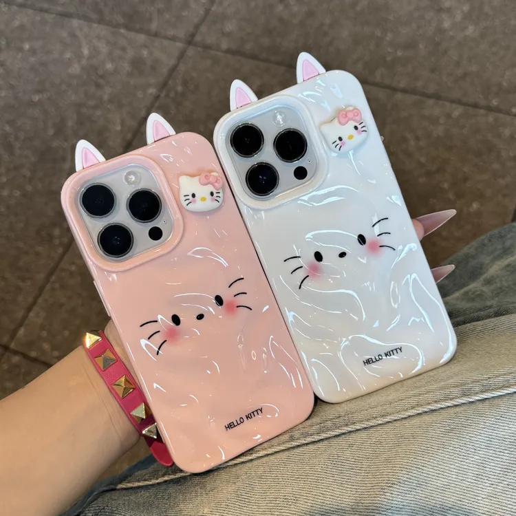 奥菲顿立体猫耳腮红kt适用苹果15/16p陨石纹手机壳iPhone14/13/12