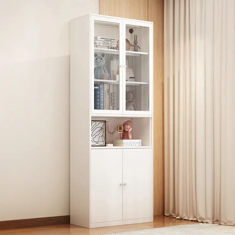 书柜书房储物柜书橱落地靠墙家用儿童客厅简约玻璃门防尘钢制书架