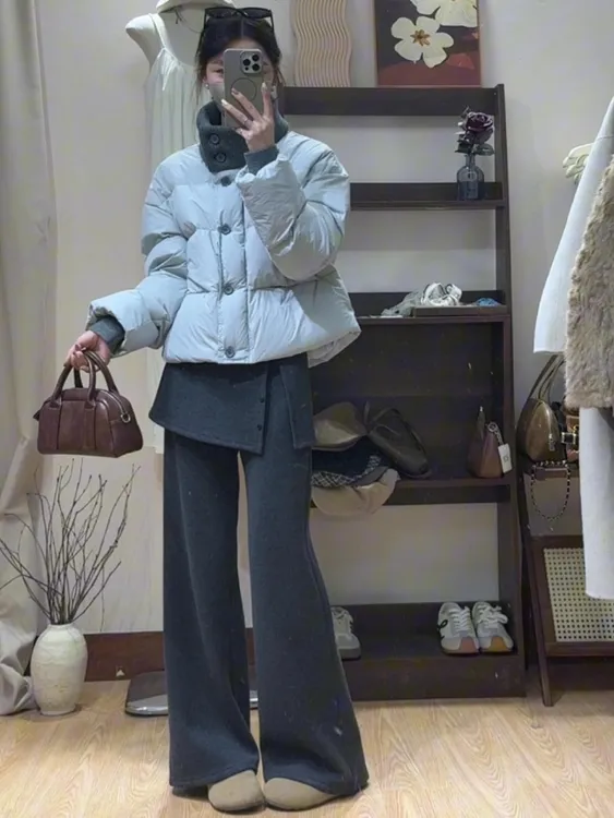 2025秋冬新款韩系穿搭高级感高领保暖棉服外套搭配裙裤两件套装女