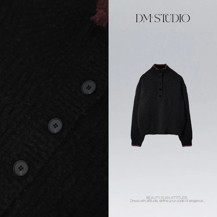 DEDM•STUDIO/秋冬气质百搭极简风长袖半排扣针织衫2512ZZS/210