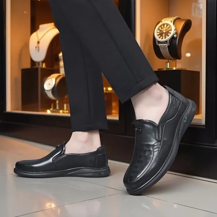 PaulDinis保罗迪尼思新款男士真皮商务休闲软底防滑套脚爸爸皮鞋