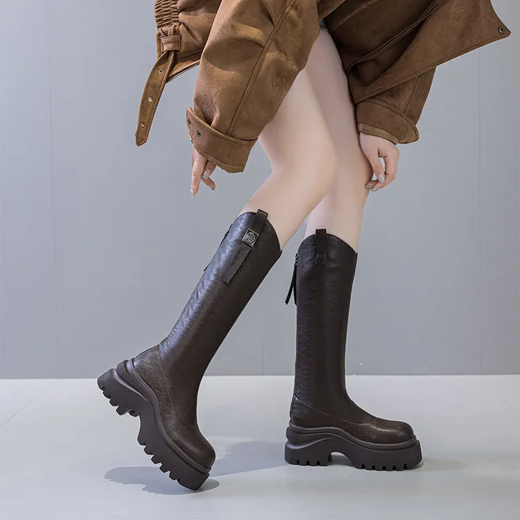 靴子高筒靴女2025新款秋冬后拉链粗跟瘦瘦靴小个子显瘦骑士长筒靴