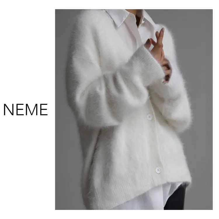 NEME 薄款慵懒风韩版开衫V领冬季短款针织毛针织衫显瘦