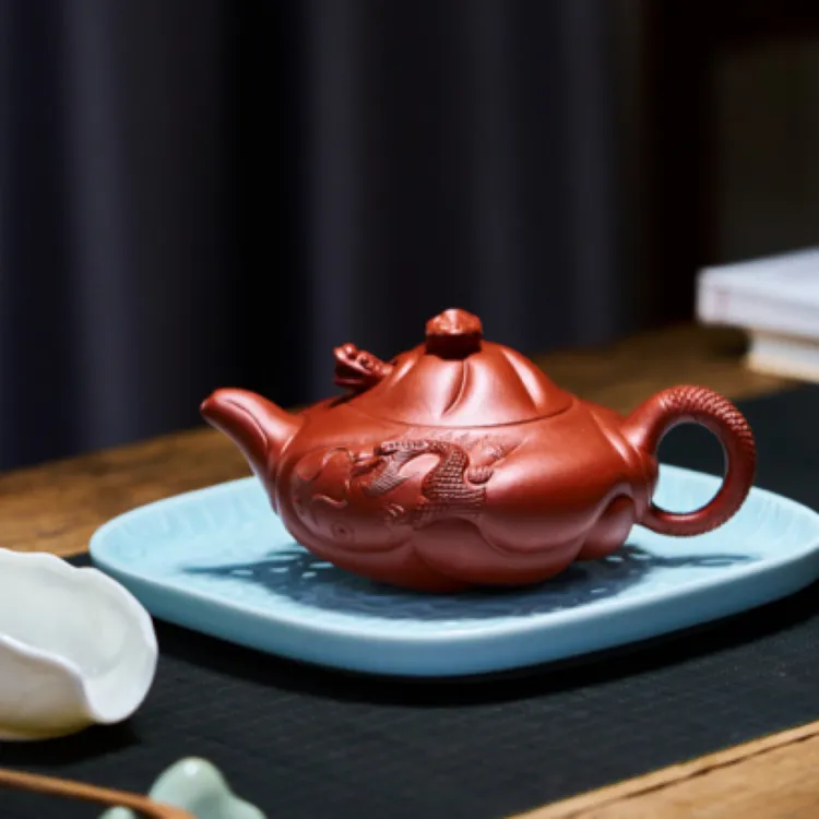 高工精品推荐 鱼化龙 【泥料】大红袍 【容量】350cc 紫砂壶