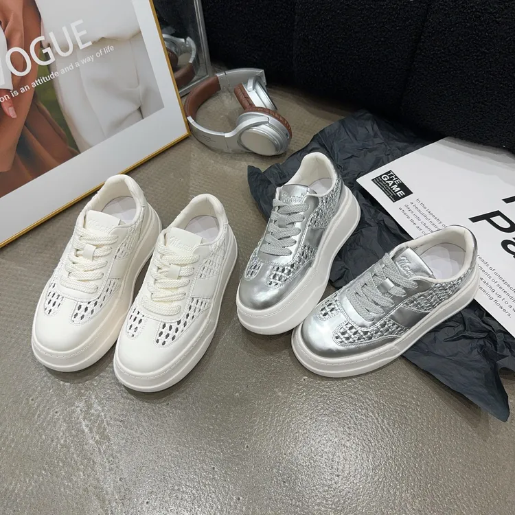 -夏季新品女真皮编织厚底休闲鞋时尚增高系带女板鞋韩版潮