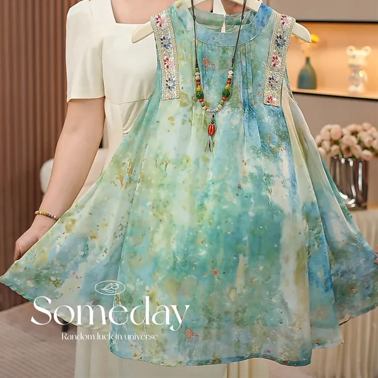 女童连衣裙夏装2025新款洋气儿童无袖裙子中大童装夏季扎染公主裙