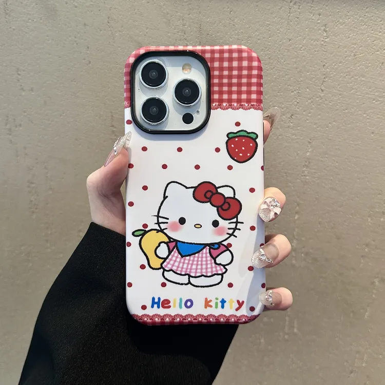 草莓凯蒂菲林二合一适用苹果华为VIVOOPPO小米手机壳16PRO/15防摔