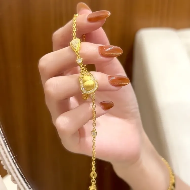 铜合金手链 金色锆石葫芦拉丝手链女款轻奢小众设计精致复古中式