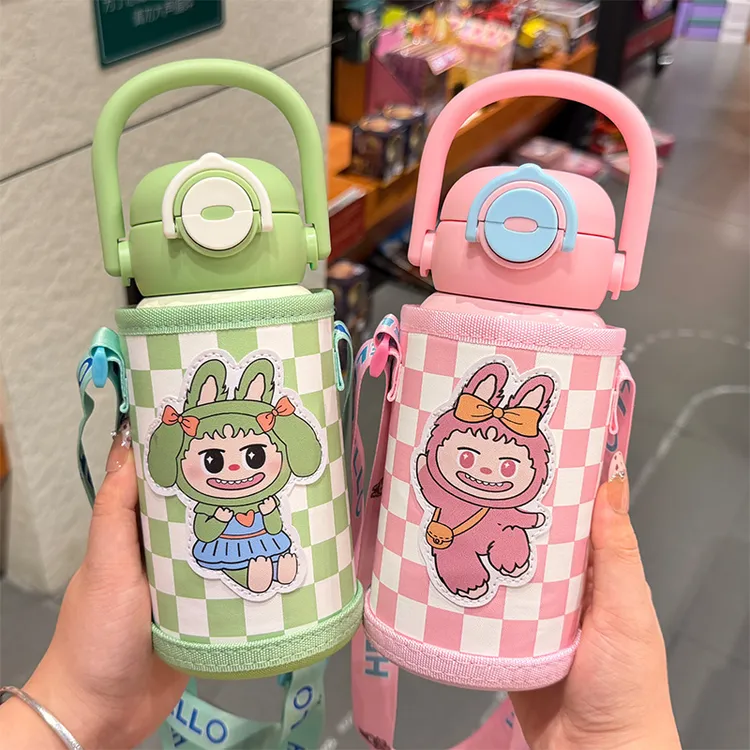 儿童保温杯316不锈钢双饮男女高颜值吸管学生水杯斜挎幼儿园防摔