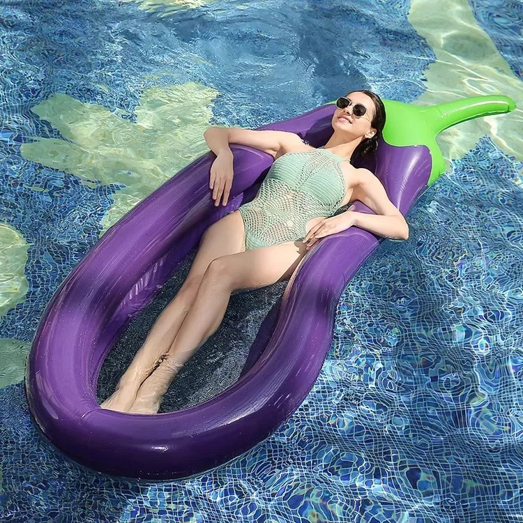 网红茄子浮床游泳圈水上充气玩具成人儿童泳池漂浮船加厚大号浮排