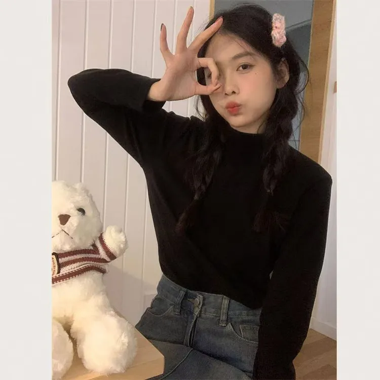 保暖半高领常规时尚加绒打底T恤打底衫宽松加厚秋冬