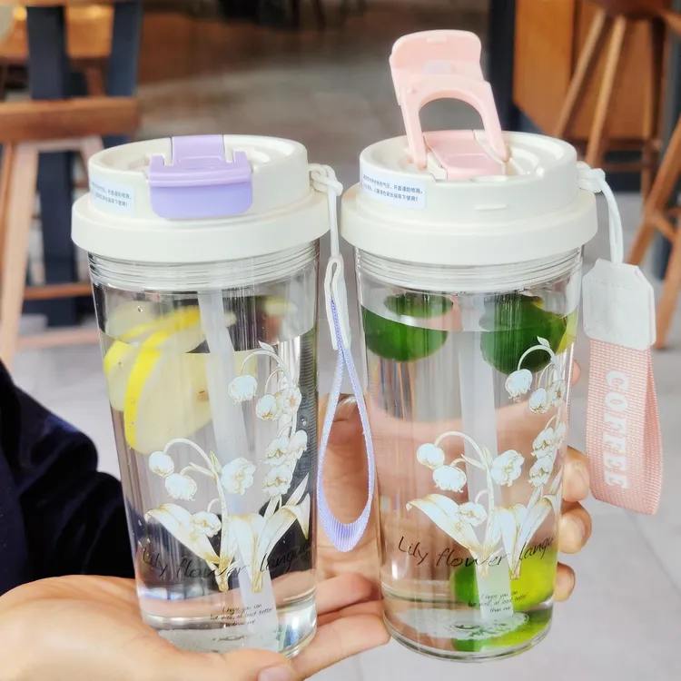 铃兰花水杯2025新款女tritan大容量吸管杯夏天杯子高颜值便携随行