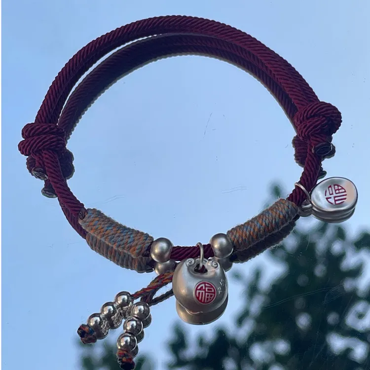 足银手链 纯银手链新款小胖福本命年足银999手红绳手串送女友礼物