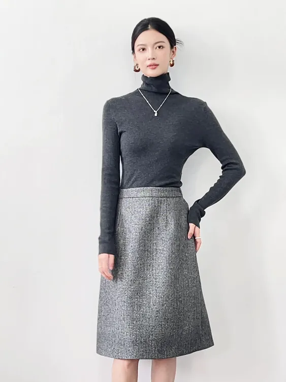 高领纯色常规款常规堆堆领衫女士修身气质长袖网红时尚百搭羊绒