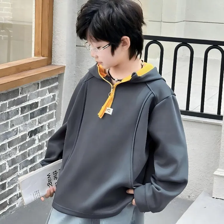 男童卫衣春装新款中大童时尚百搭连帽卫衣男孩洋气拉链长袖打底衫
