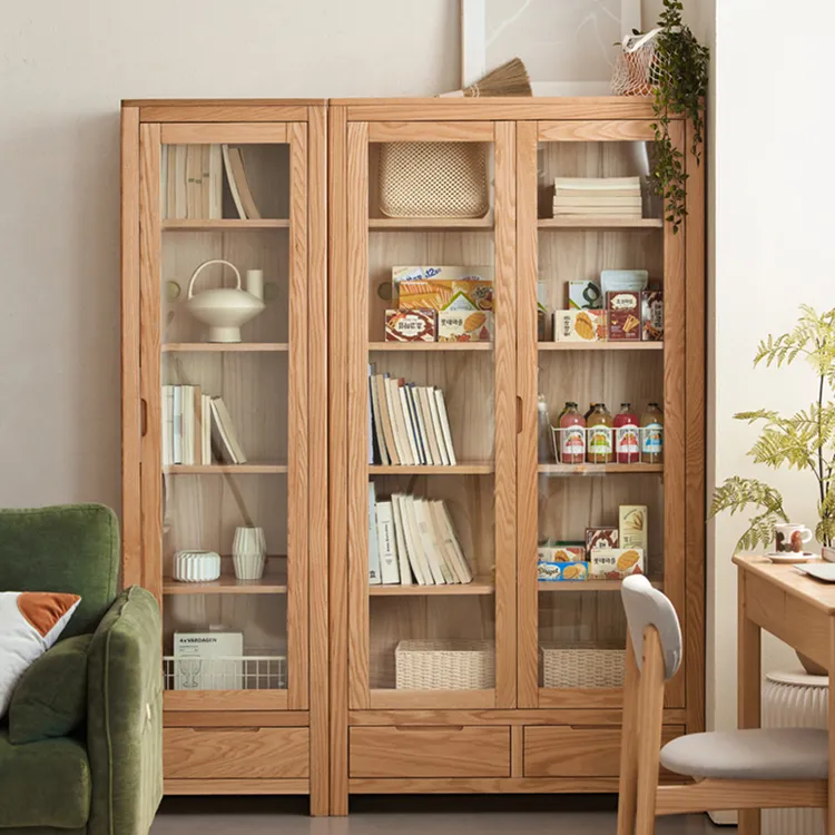 新品促销全实木书柜书架北欧橡木书橱简约书房收纳柜展示柜多尺寸