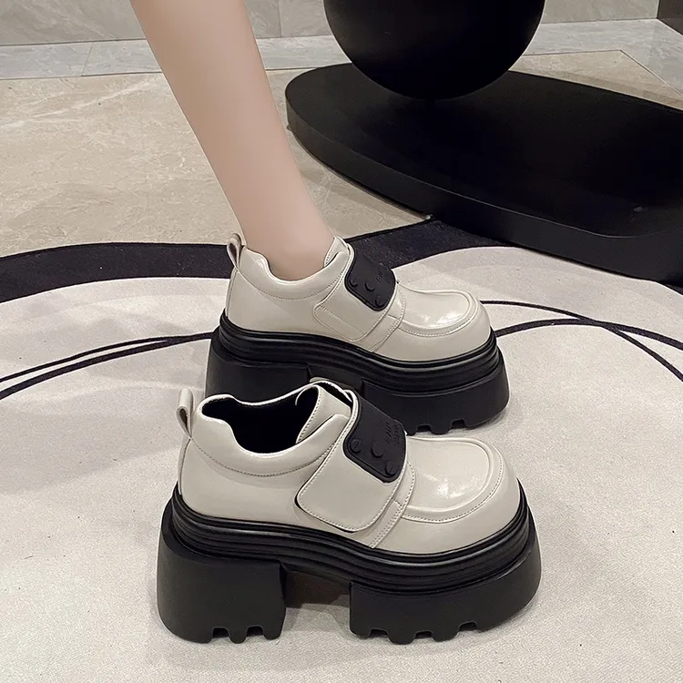 厚底乐福鞋女英伦风2025年春季新款增高10cm小个子复古粗跟小皮鞋