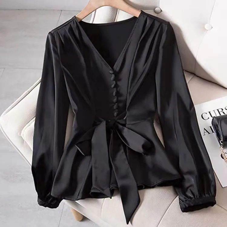 大码女装衬衫上衣女长袖新款宽松显瘦百搭洋气设计感小众衬衣