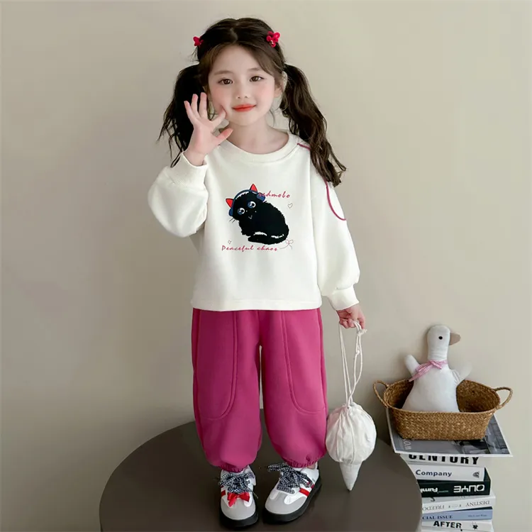 女童卡通卫衣套装春秋2025新款儿童洋气秋装宝宝时髦休闲运动秋季