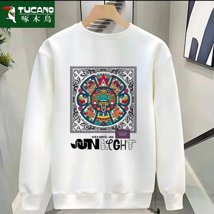 啄木鸟秋冬季男士圆领卫衣休闲潮流印花长袖宽松时尚大码国潮男装