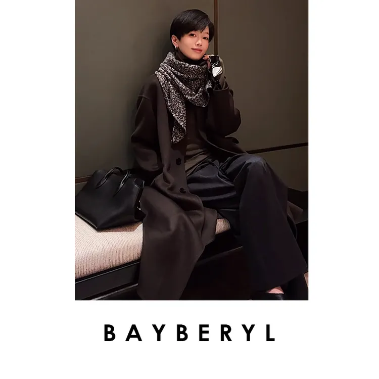 FF-BAYBERYL老贝长期主义*经典Polo领排扣冬毛呢大衣MF4K0511 