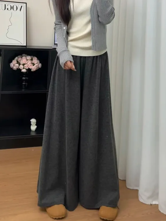 慵懒松弛感糯米裙裤女秋季新款胖妹妹mm垂坠感宽松显瘦阔腿休闲裤